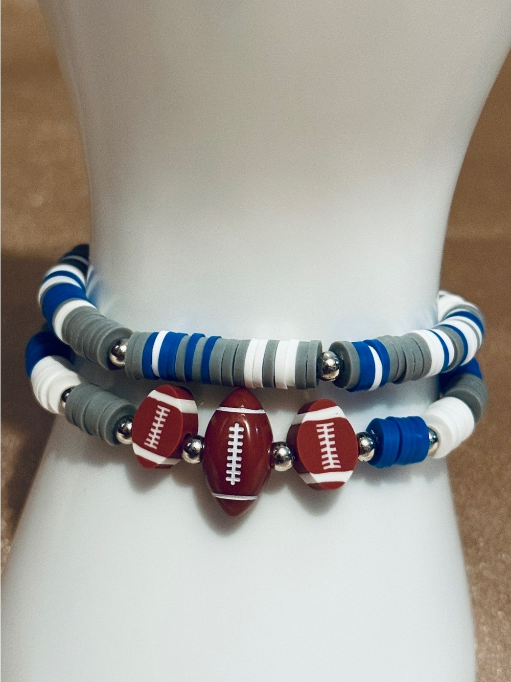 Cowboys Blue White Clay Bead Bracelet, Football Gameday Spirit Stack BTJ - Picture 3 of 9
